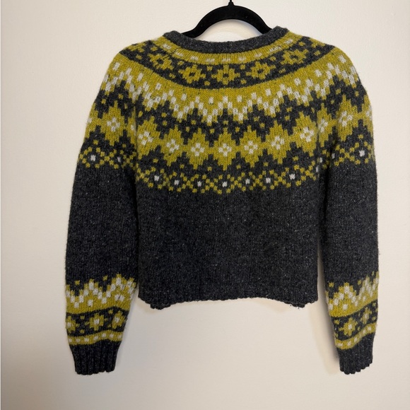 Stateside merino wool blend green/grey fair isle button up cardigan size med - Picture 4 of 7